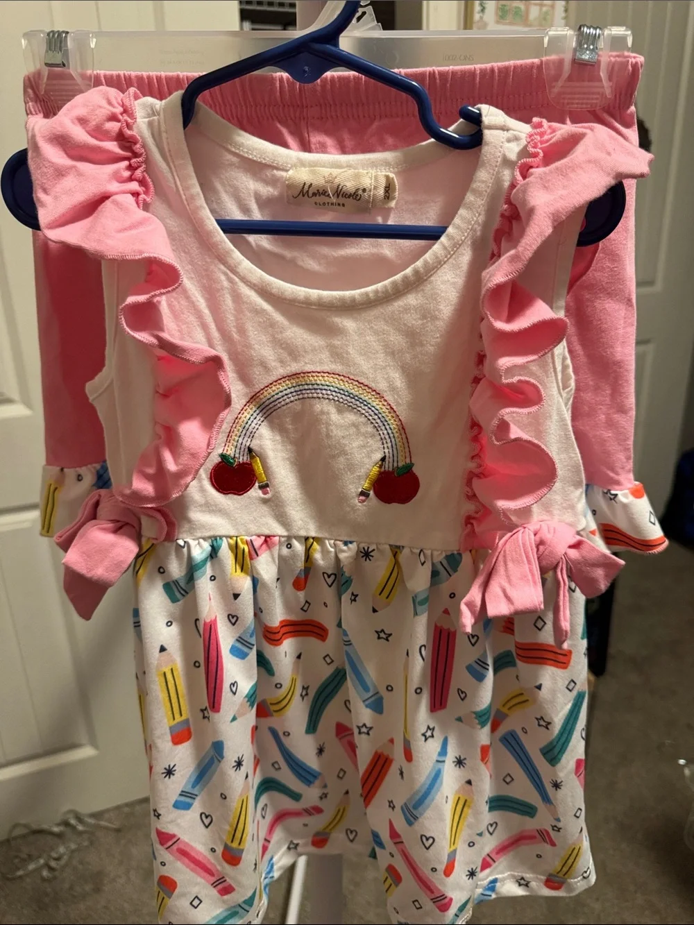 Pink-Trim Rainbow Apple 🍎 Girls' 2 piece set top with shorts embroidered 2xl 7/8